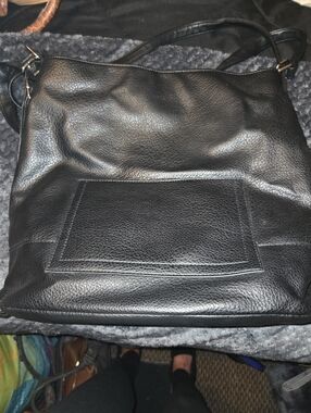 Classic Black Leather Crossbody Tote
